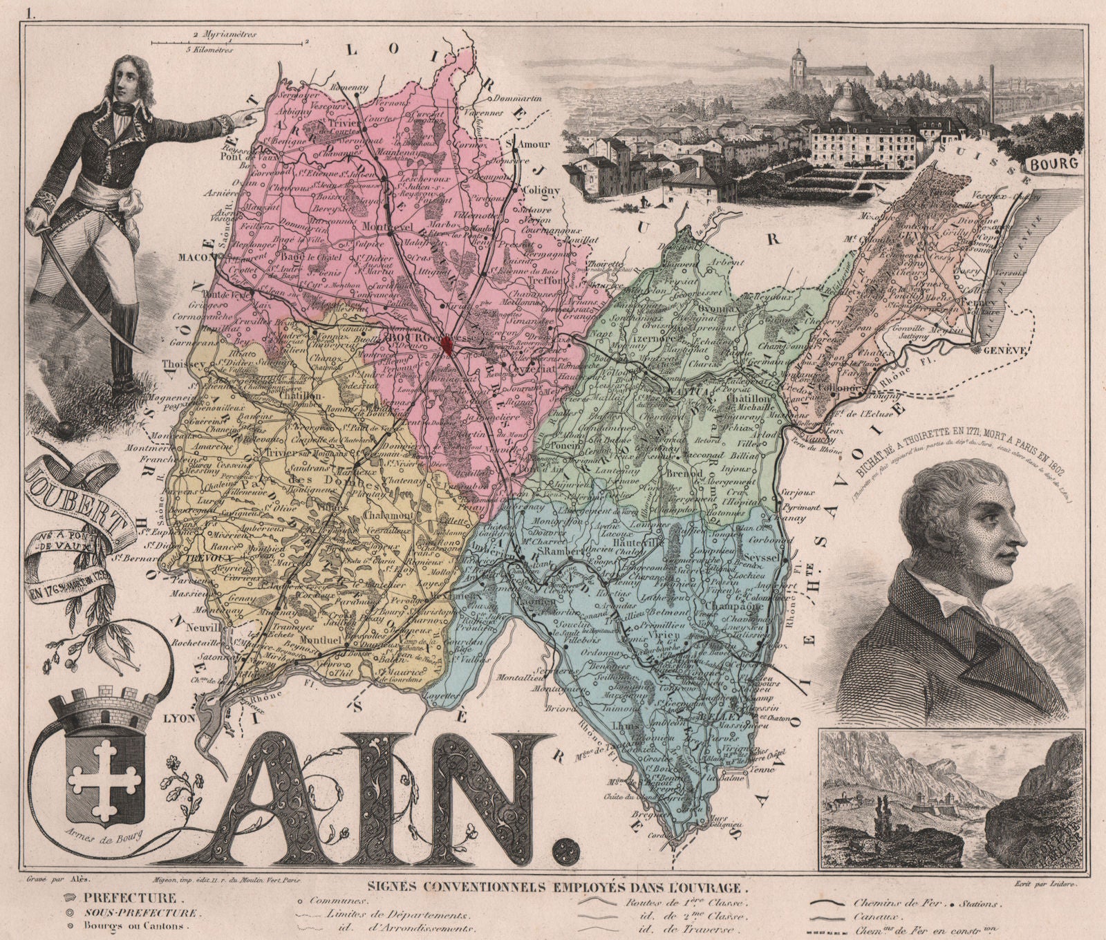AIN. Département. Bourg-en-Bresse. Joubert. Bichat. VUILLEMIN 1879 old map